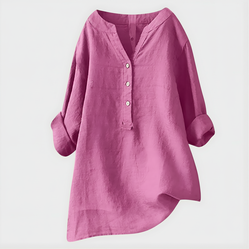 Veronique™ Elegant Cotton-Linen V-Neck Blouse