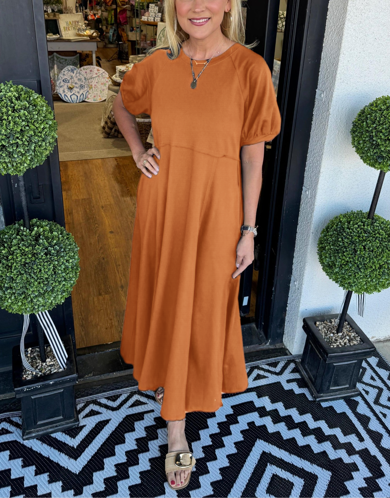 Haisley | Puff Sleeve Round Neck Maxi Dress
