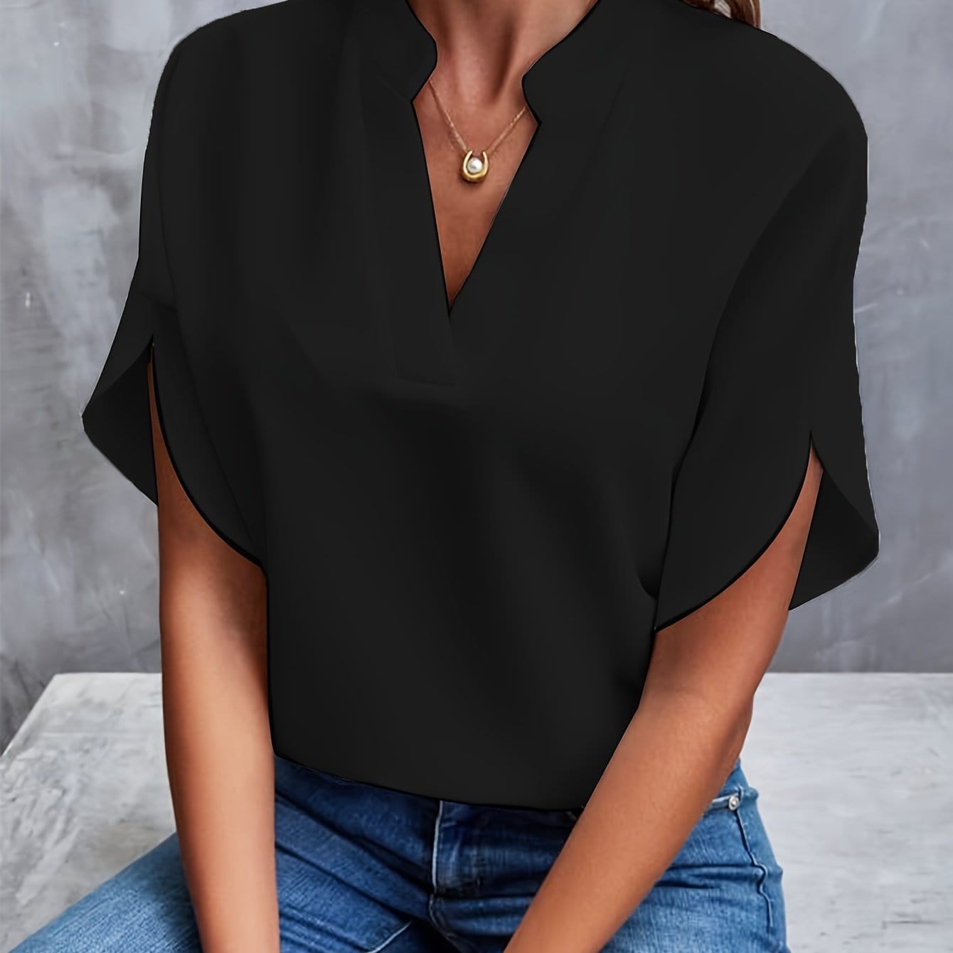 Nicole | Elegant Draped V-Neck Blouse