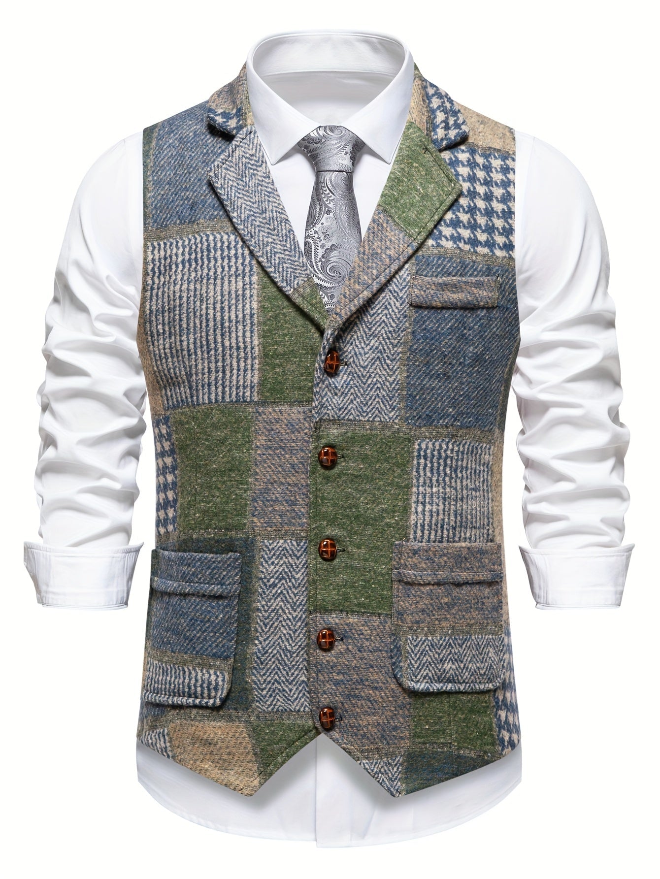 Trevor | Patchwork Vest with Herringbone Pattern