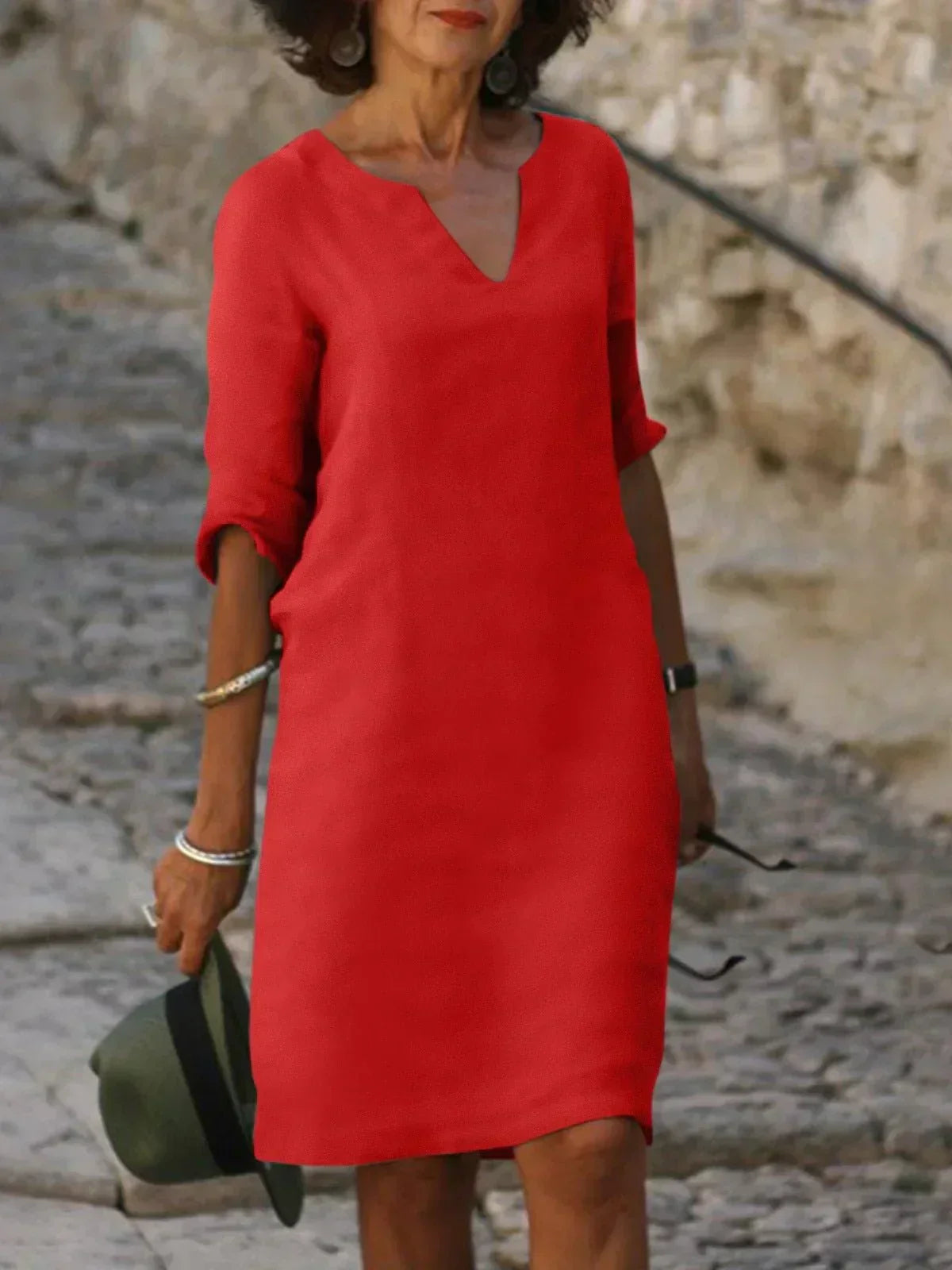 Harper | Elegant V-Neck Draped Midi Dress