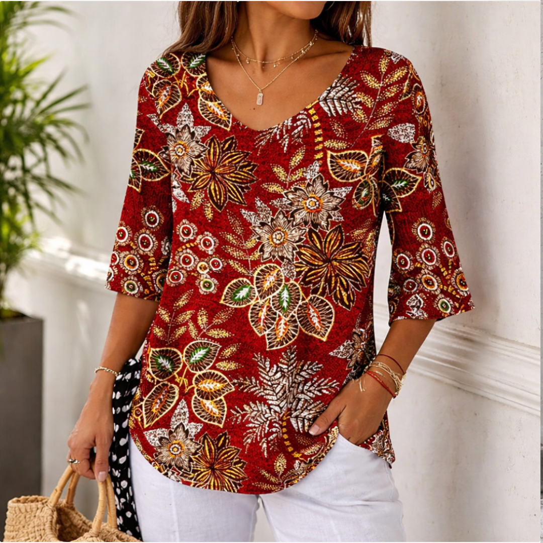 Vintage Leaf Print Long Sleeve T-Shirt
