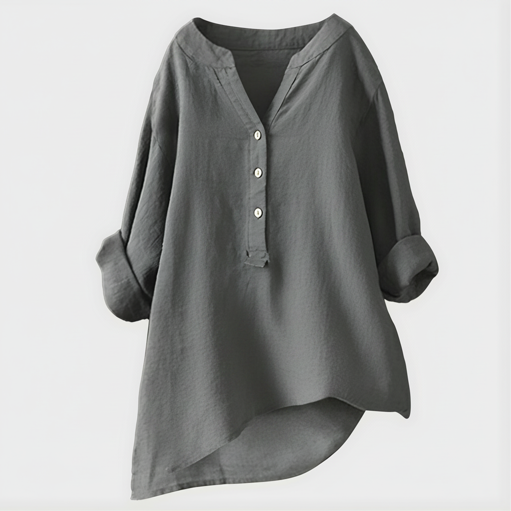 Veronique™ Elegant Cotton-Linen V-Neck Blouse