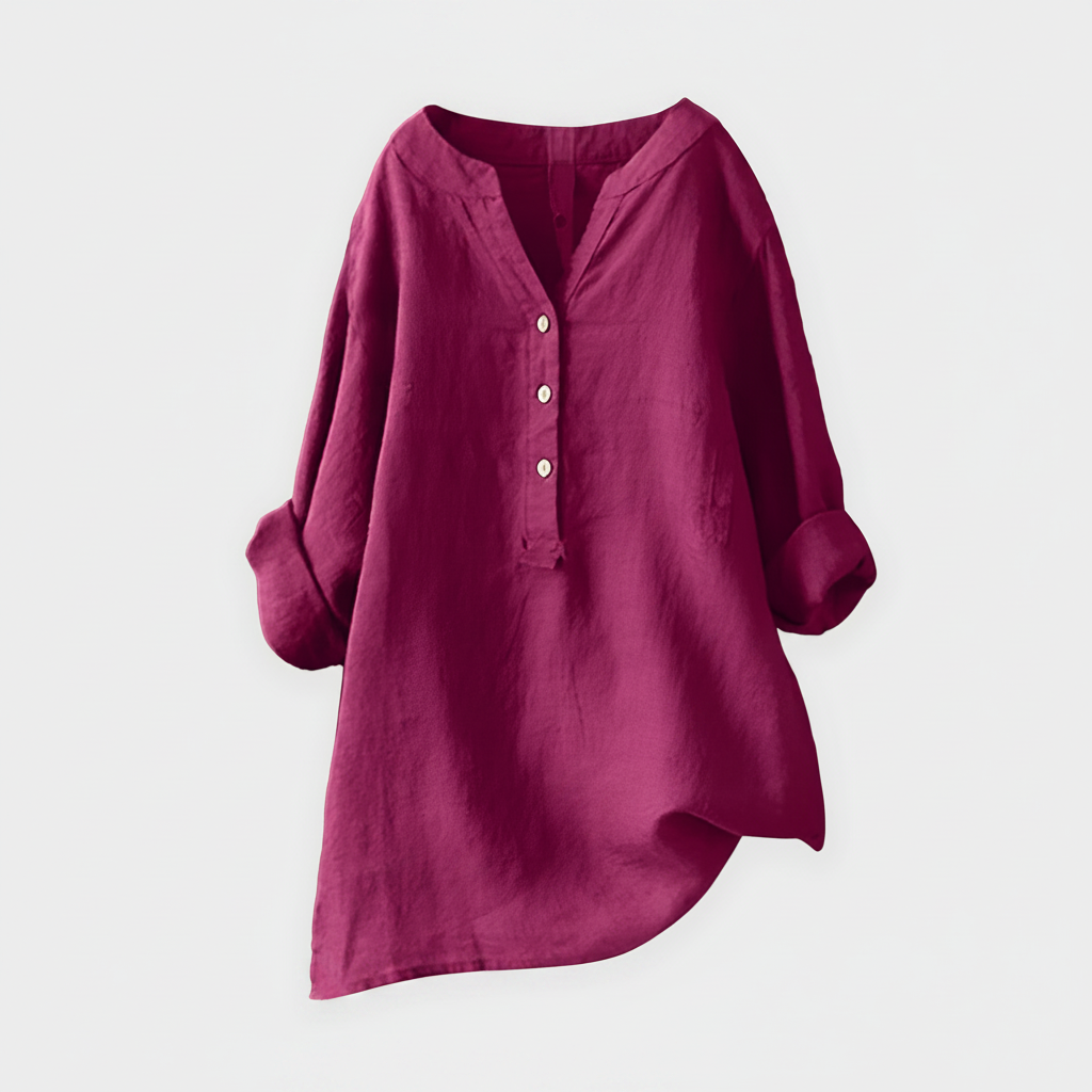 Veronique™ Elegant Cotton-Linen V-Neck Blouse