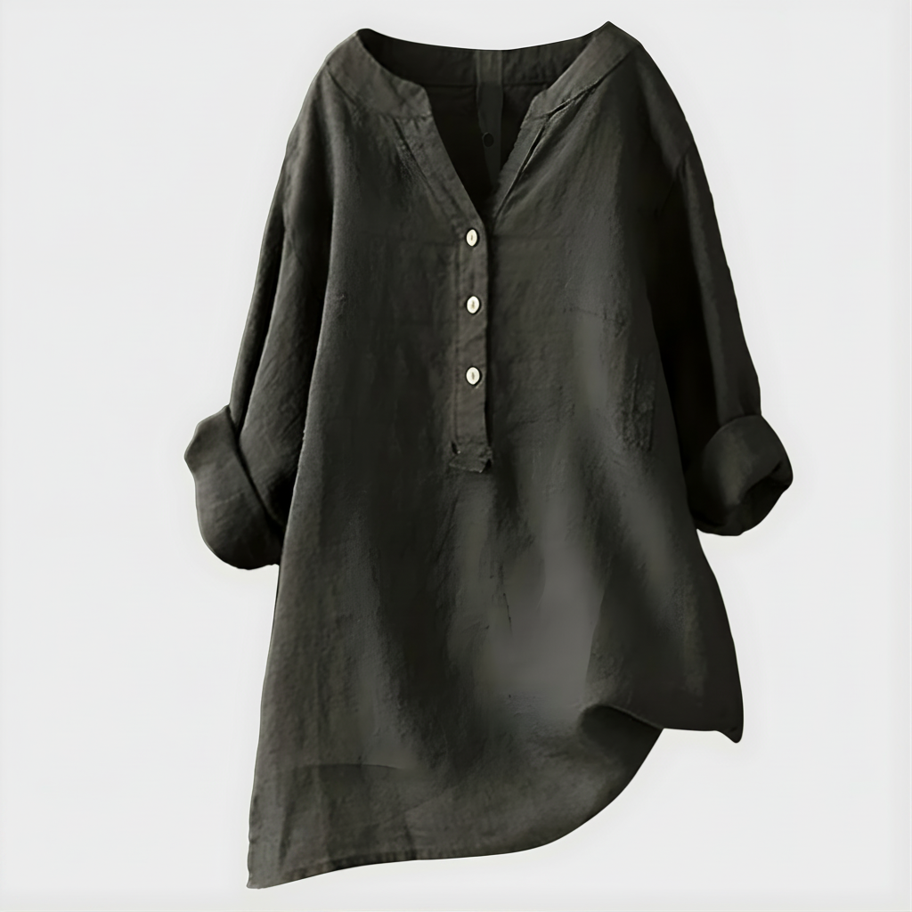 Veronique™ Elegant Cotton-Linen V-Neck Blouse